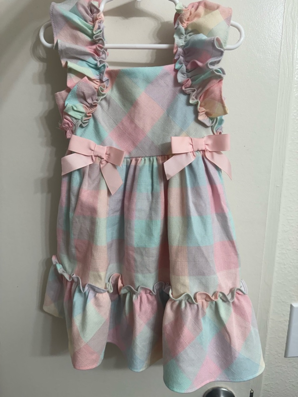 Toddler Girls' Pastel Plaid Ruffle Dressing with Bows